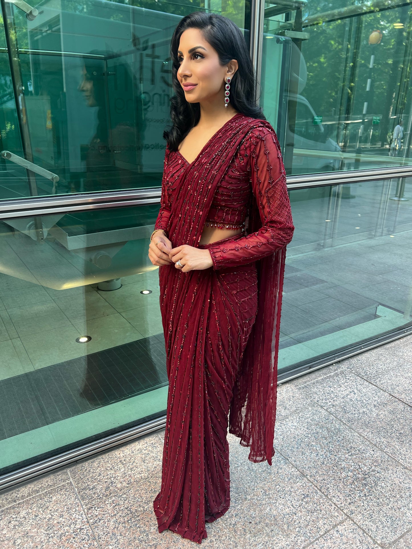 Rosewood | Red Pre-Pleated Saree