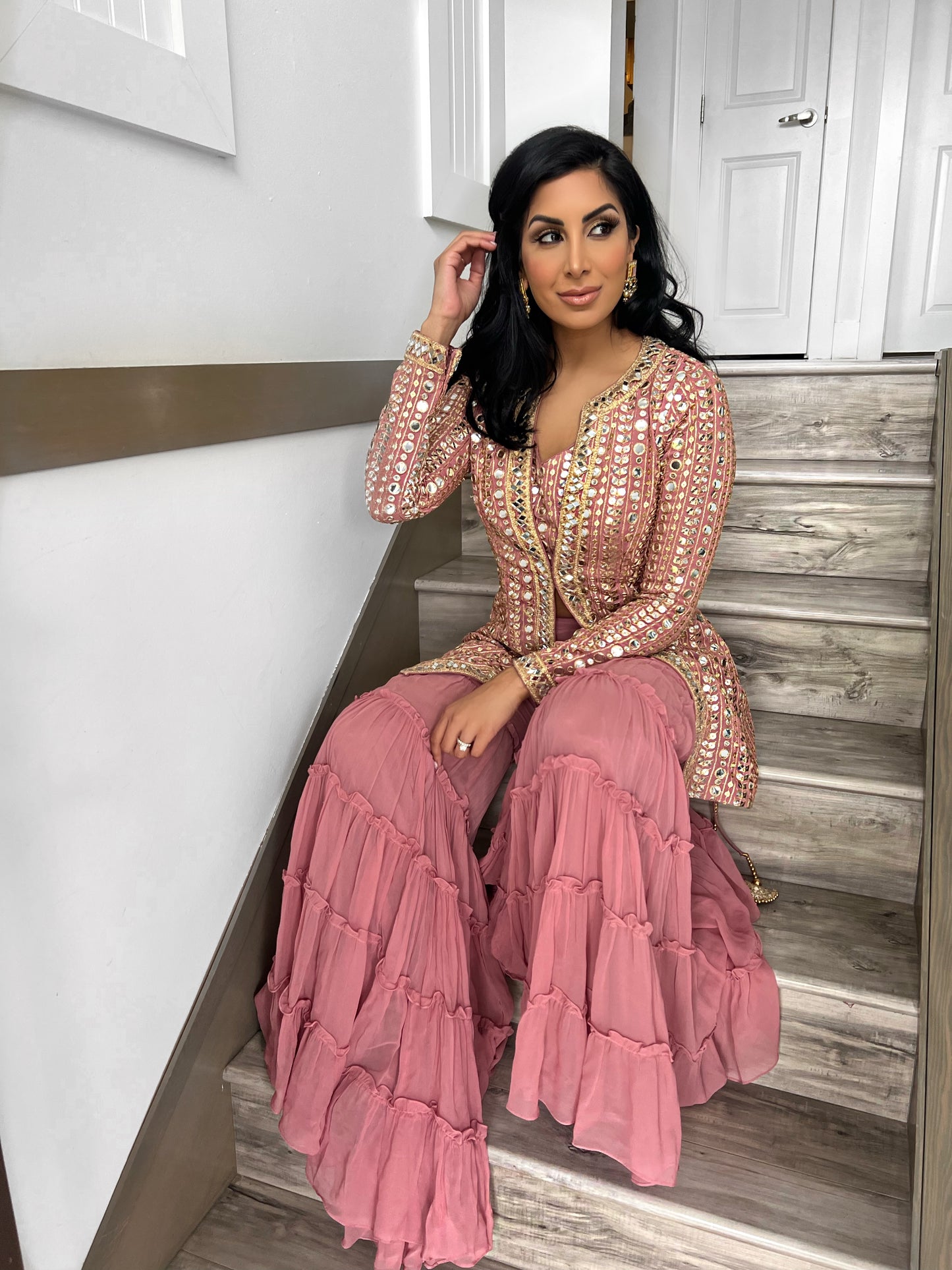 Anjali | Pink Sharara and Jacket Set