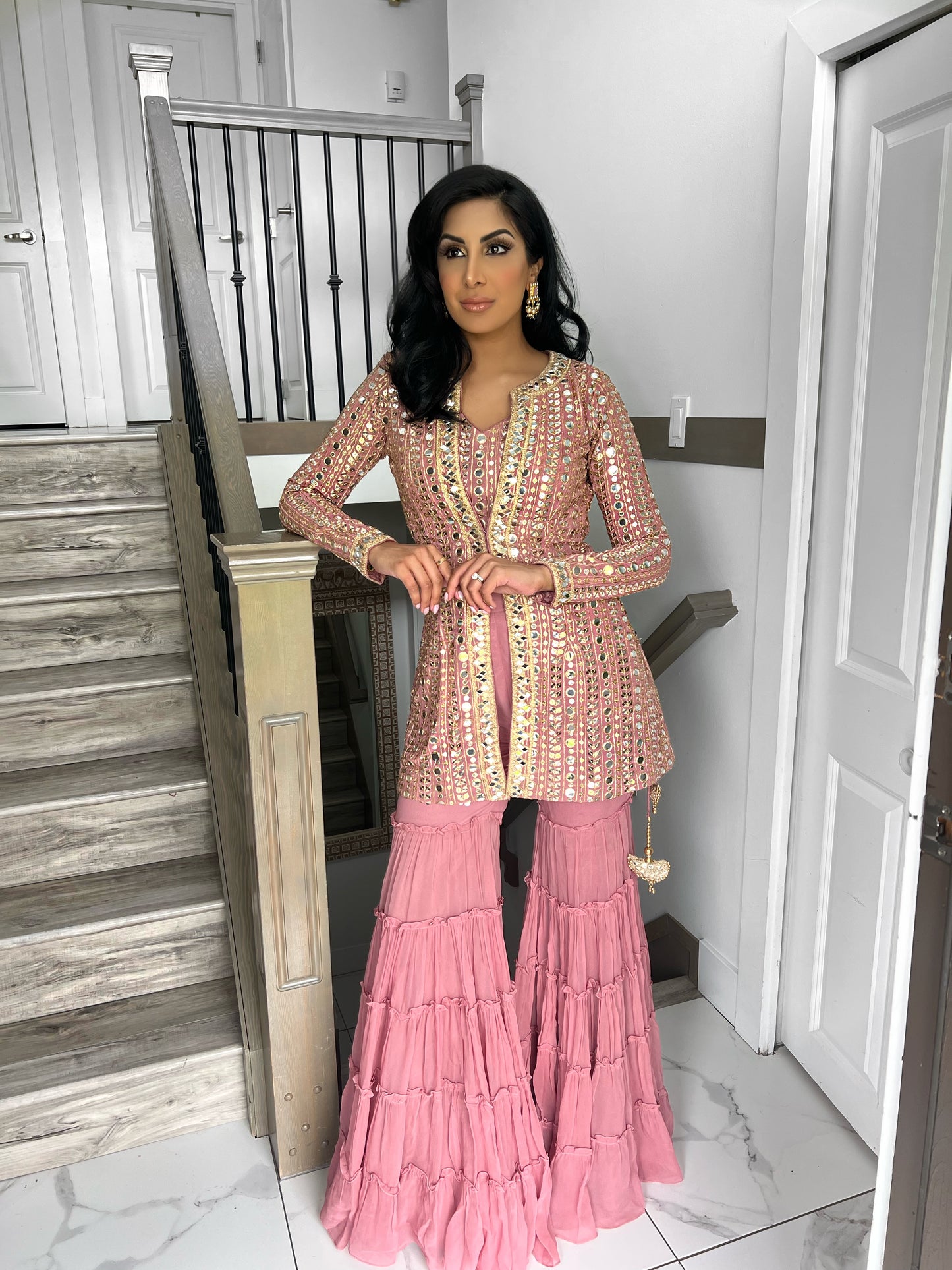 Anjali | Pink Sharara and Jacket Set