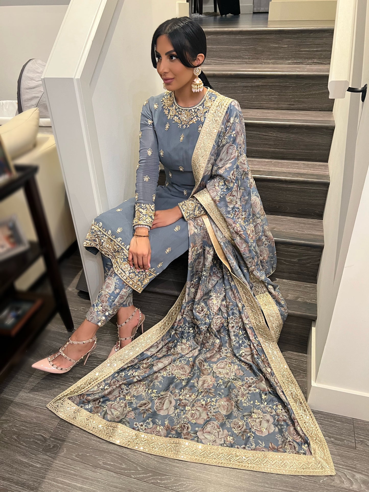 Lohri | Blue Embroidered Cigarette Trousers Ensemble