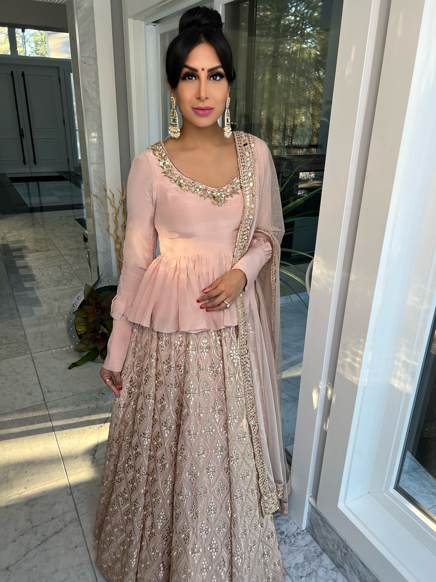 Payal | Pink Peplum Blouse with Lehenga Set