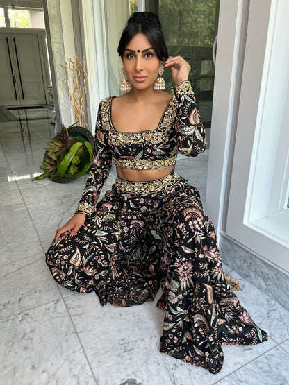 MARIA | Black Floral Printed Palazzo Pants Set