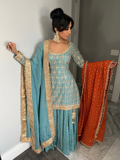 Krishna | Blue Embroidered Sharara Set