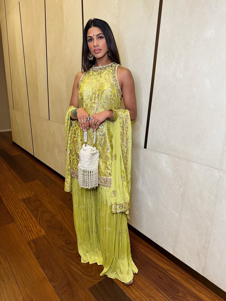 Avaya | Yellow Embroidered Sharara Set