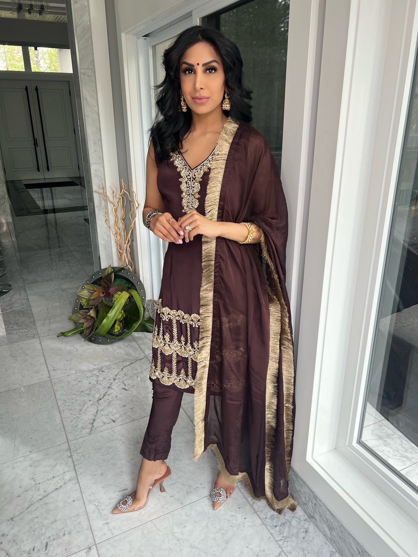 Mocha | Brown Pant and Kameez Set