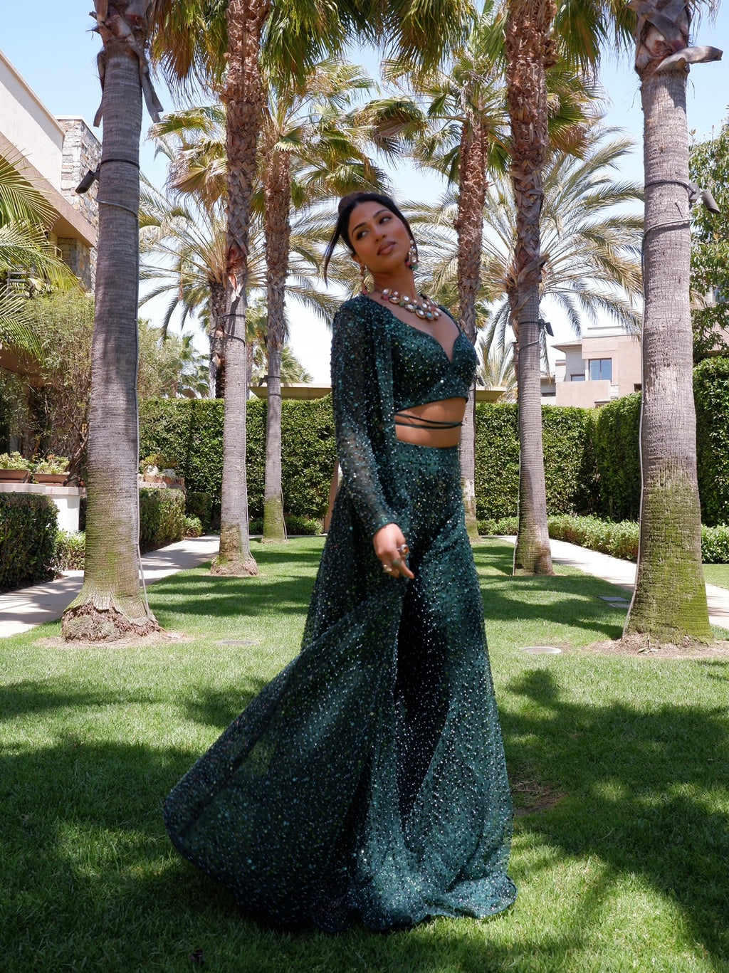 Greena | Green Jacket and Pallazo Pant