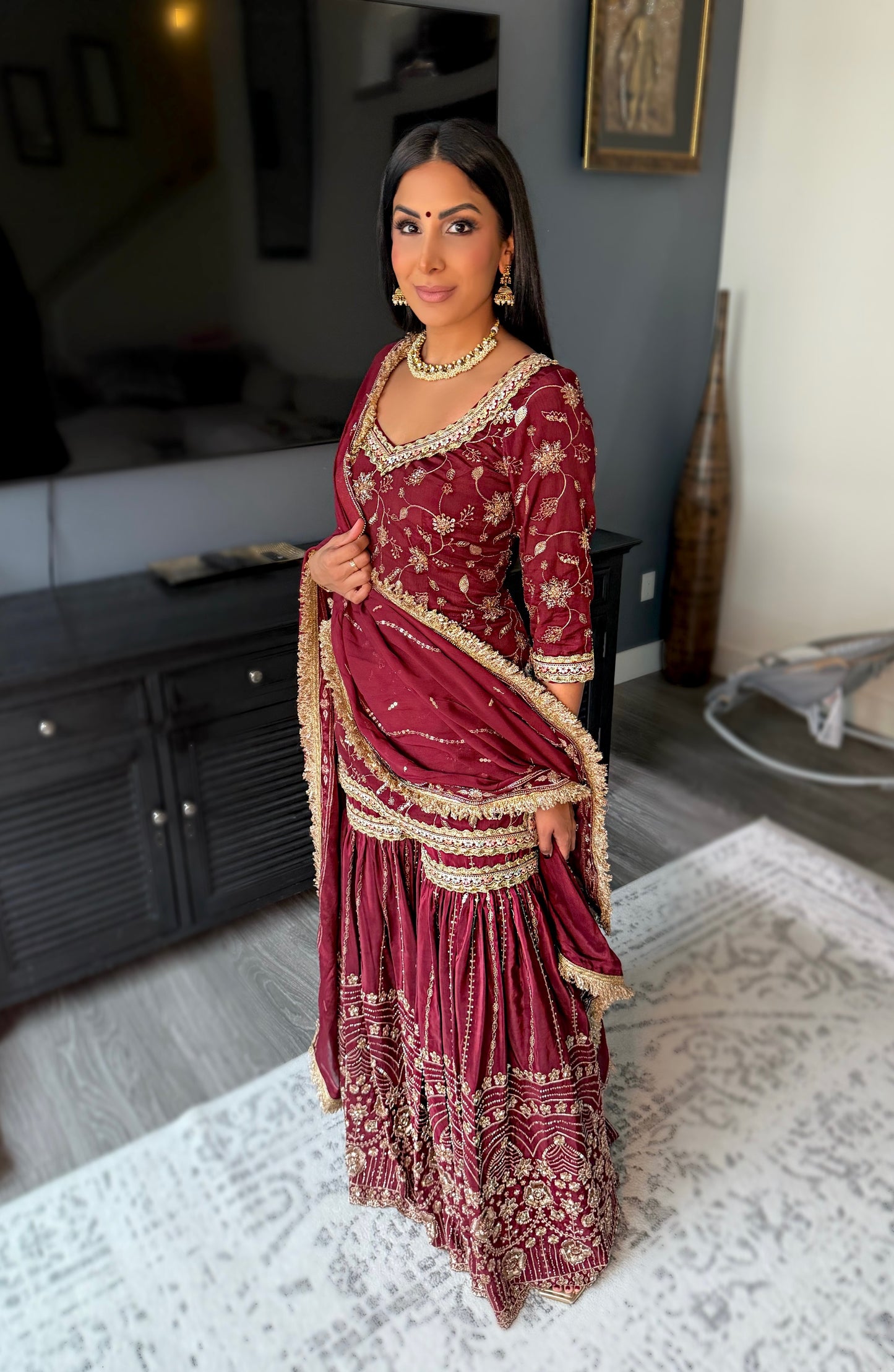 Zora | Burgundy Heavy Embroidered Sharara