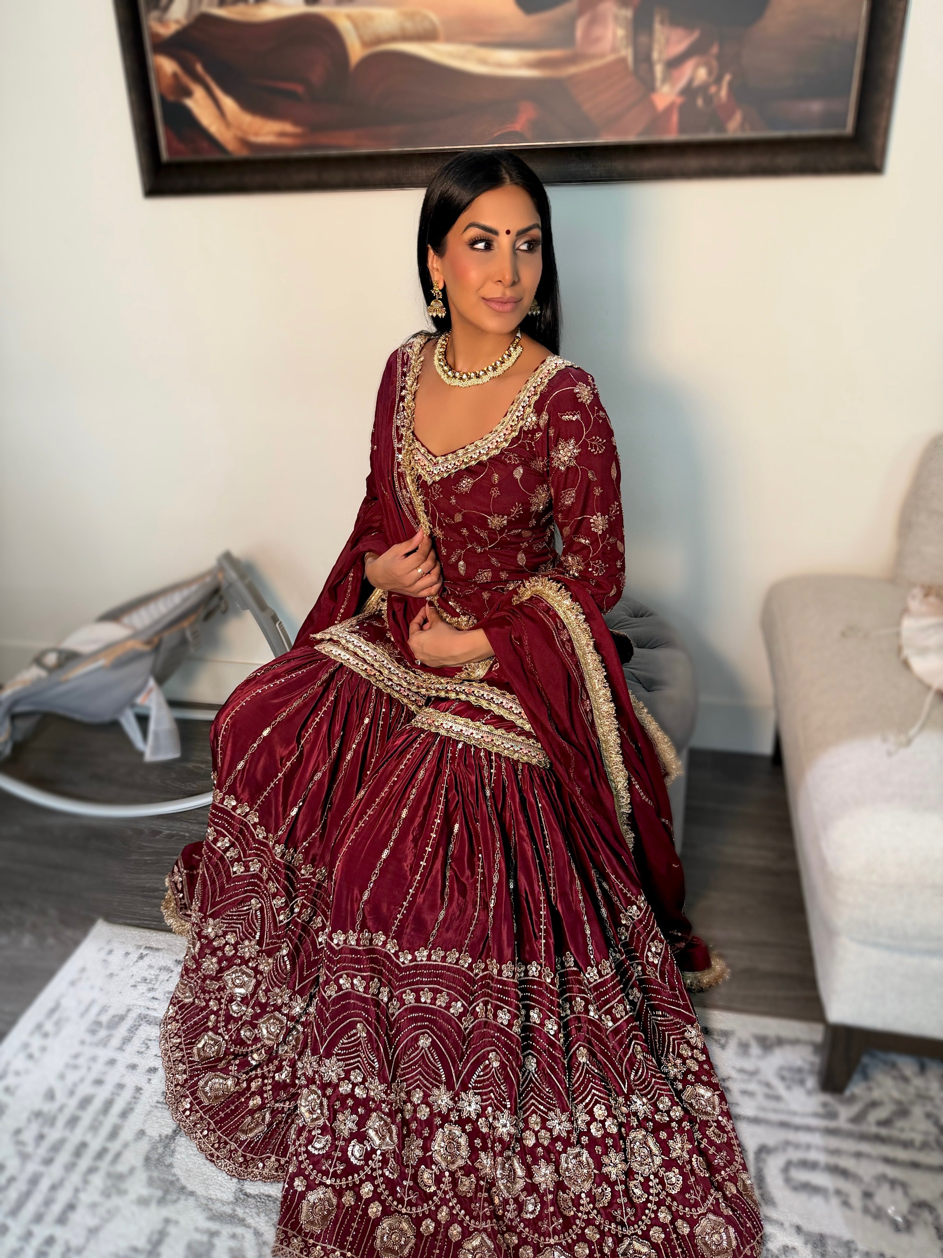 Zora | Burgundy Heavy Embroidered Sharara