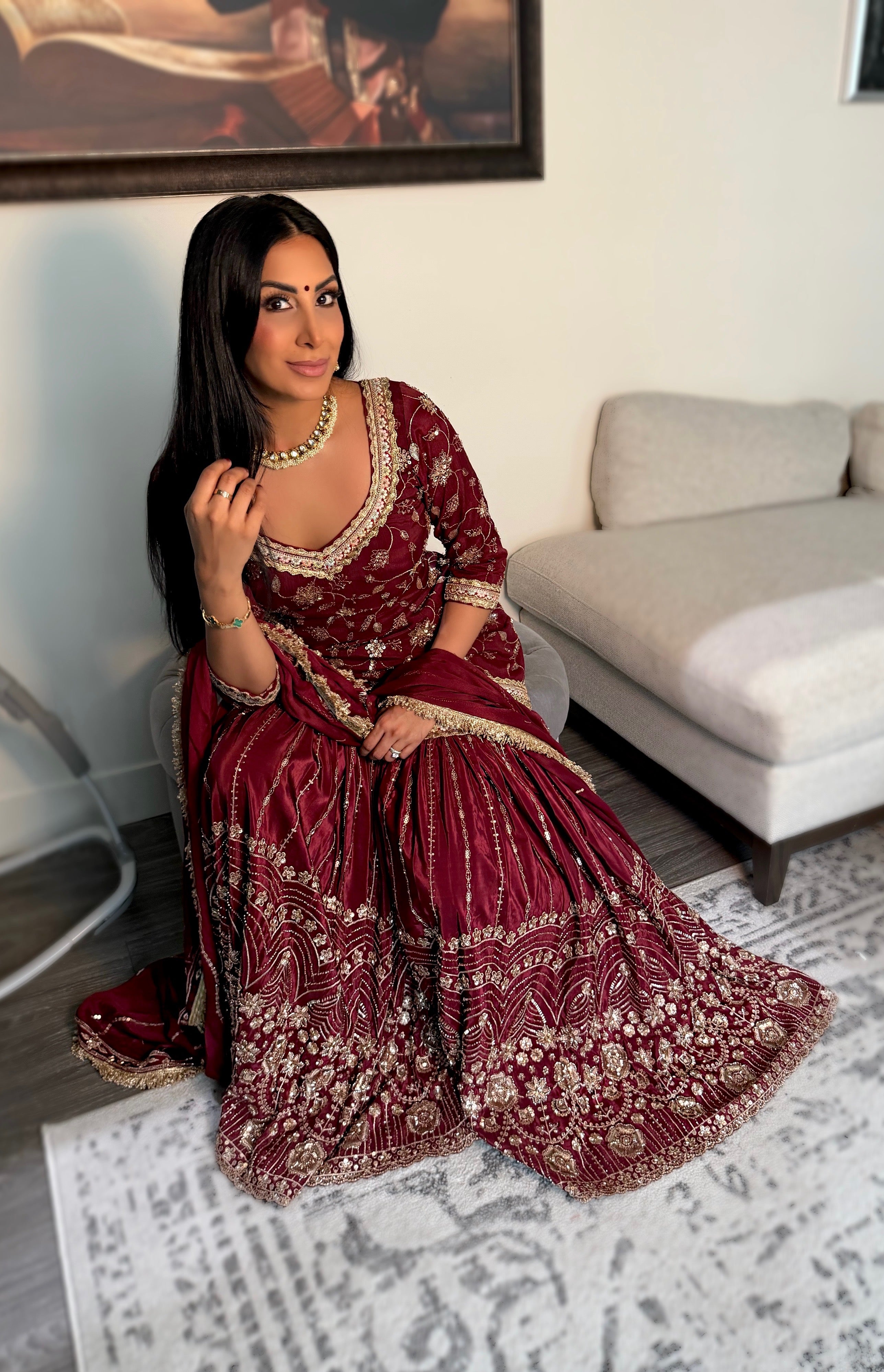 Zora | Burgundy Heavy Embroidered Sharara