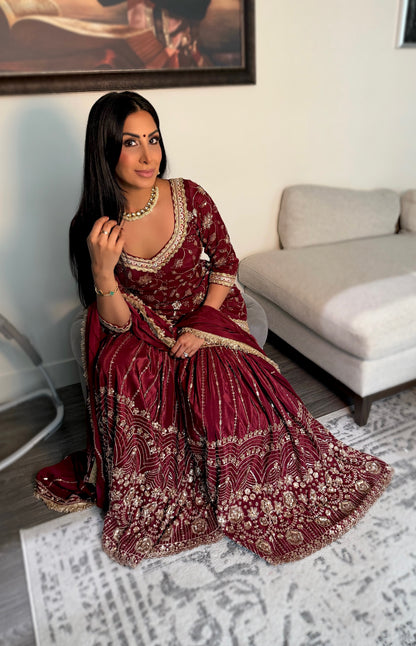 Zora | Burgundy Heavy Embroidered Sharara