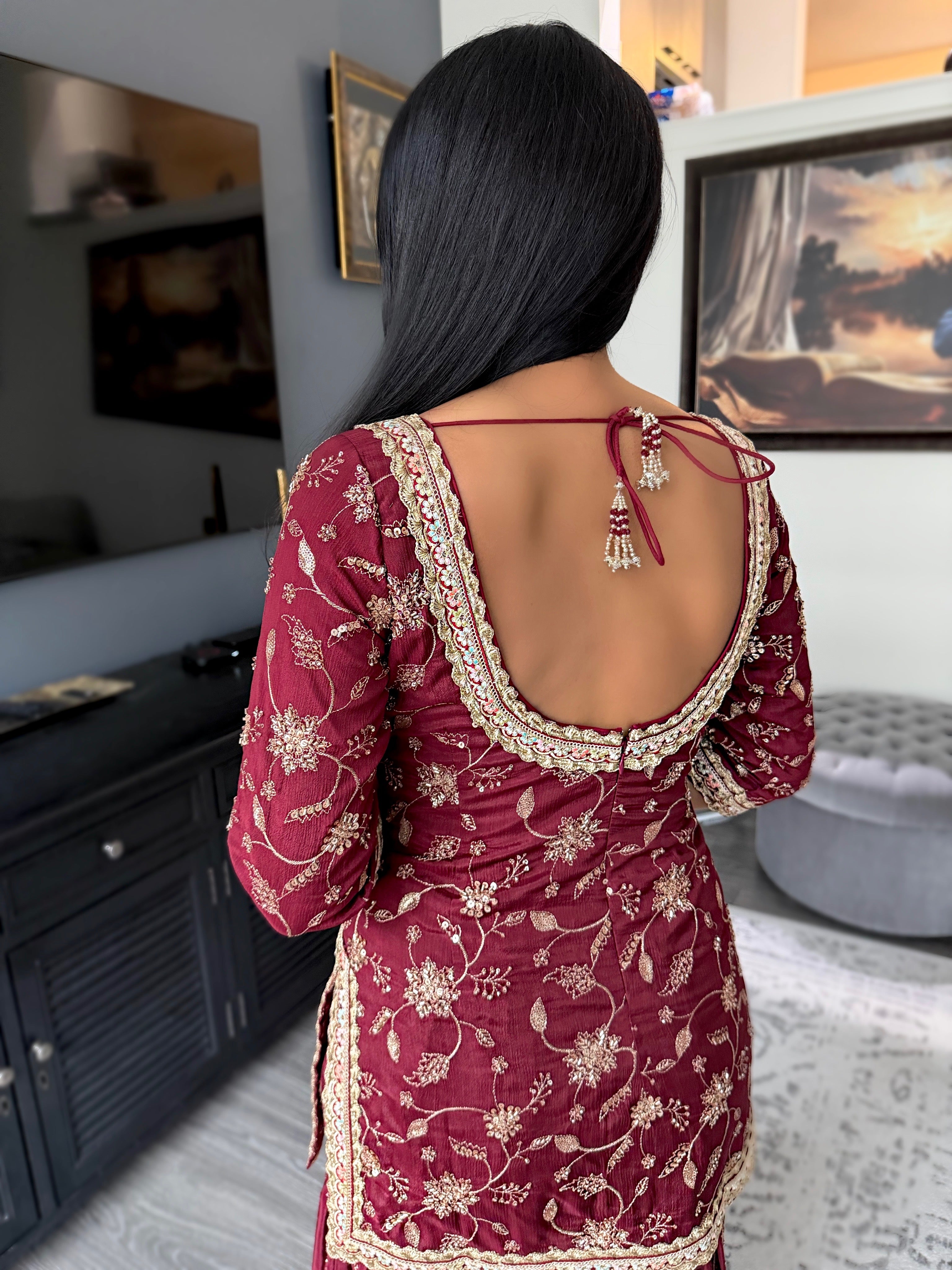 Zora | Burgundy Heavy Embroidered Sharara