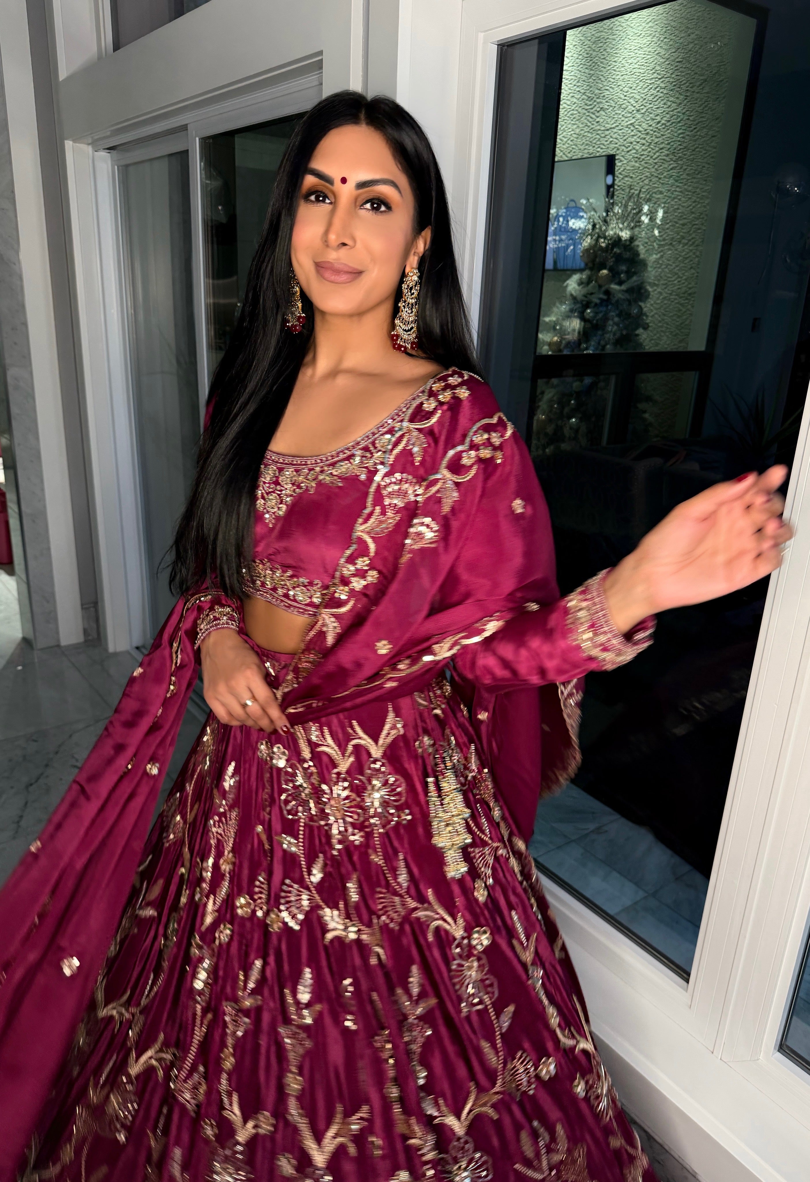 Amaya | Magenta Embroidered Lengha