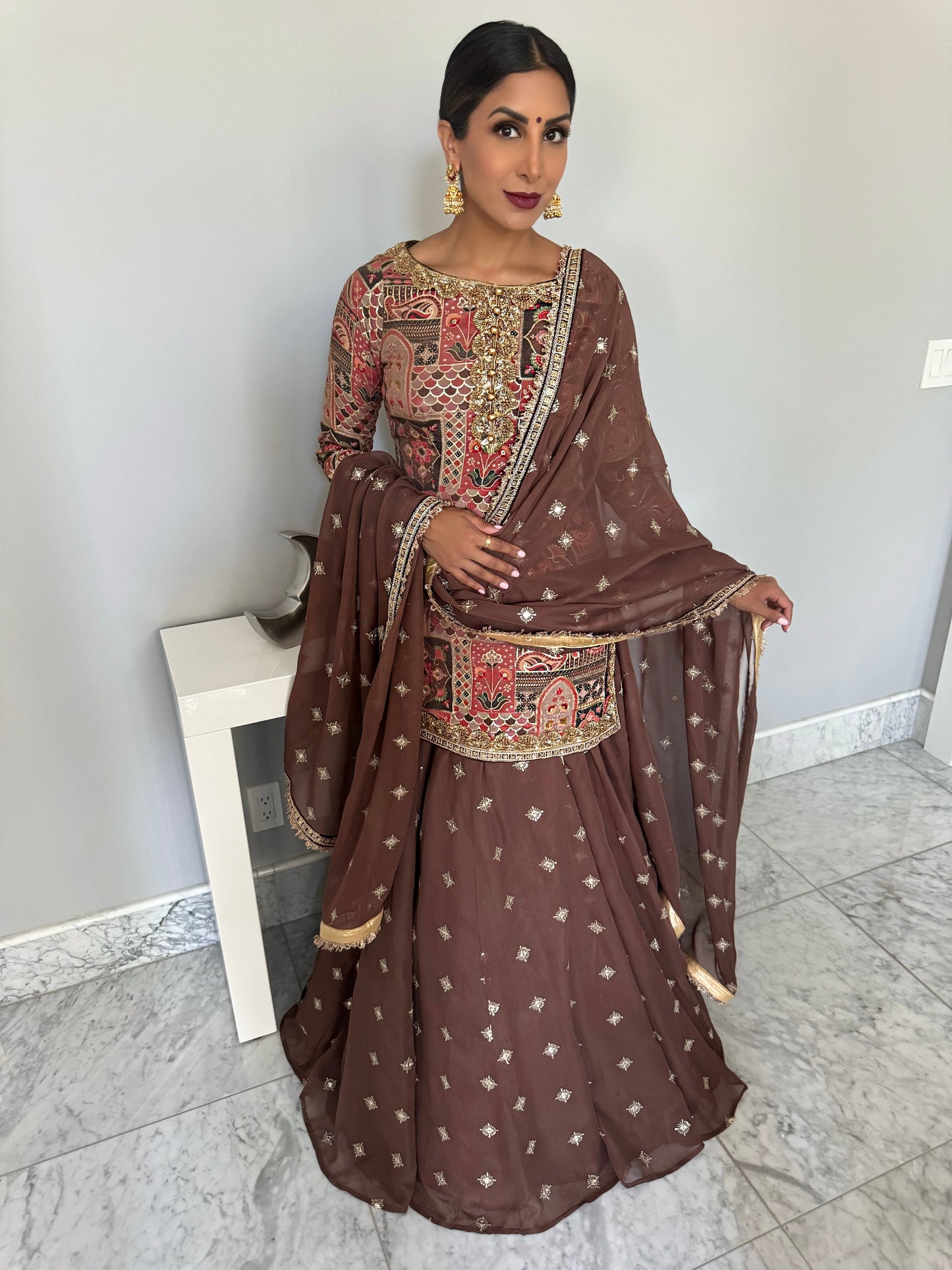 Saiyan | Brown Lengha