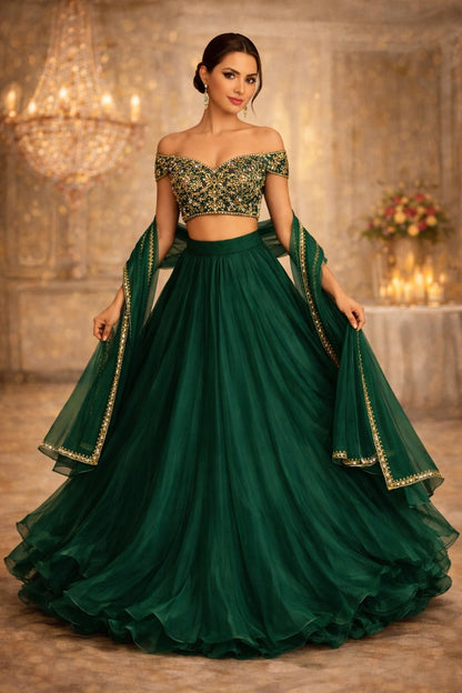 Sahana | Hand Embroidered Blouse with Lengha