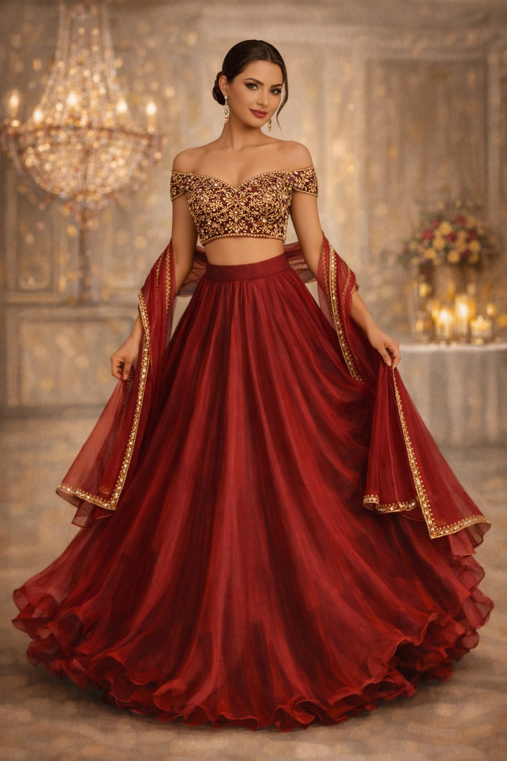 Sahana | Hand Embroidered Blouse with Lengha