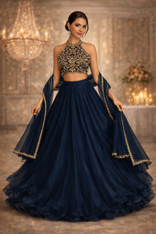 Maira | Embroidered High-Neck Blouse Lengha