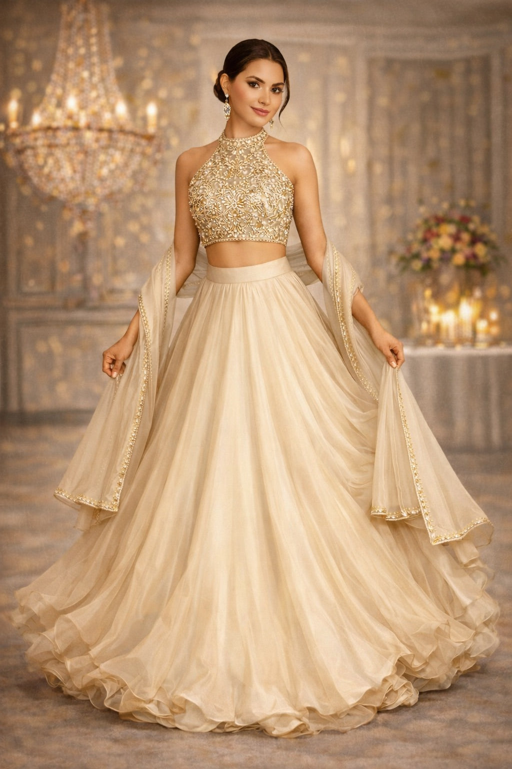 Maira | Embroidered High-Neck Blouse Lengha