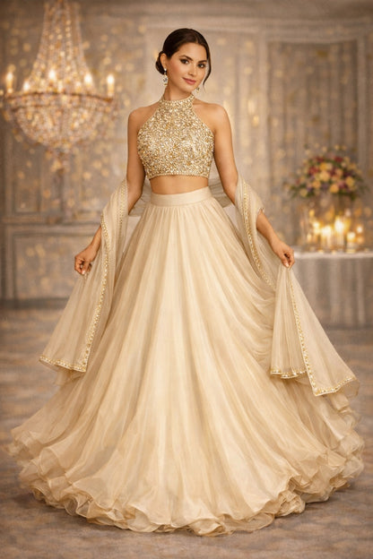 Maira | Embroidered High-Neck Blouse Lengha