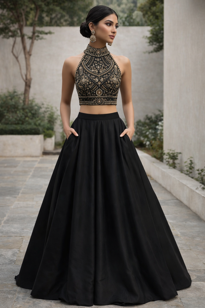 Kaira | High Neck Blouse with Lengha