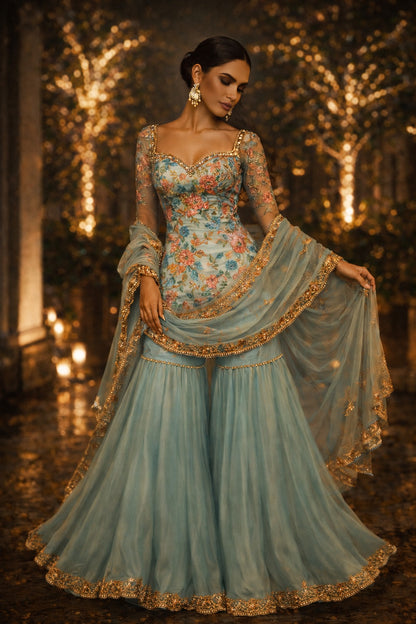 Tara | Embroidered Sharara