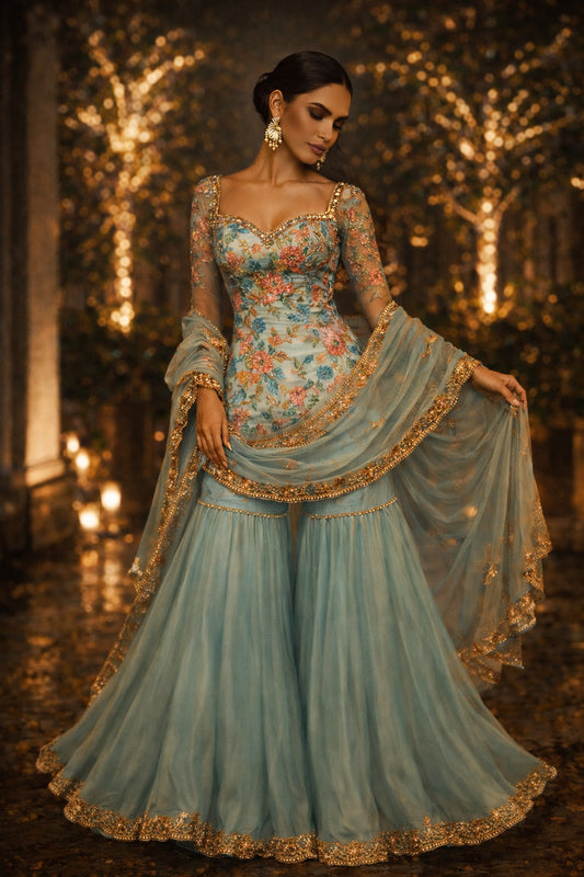 Tara | Embroidered Sharara