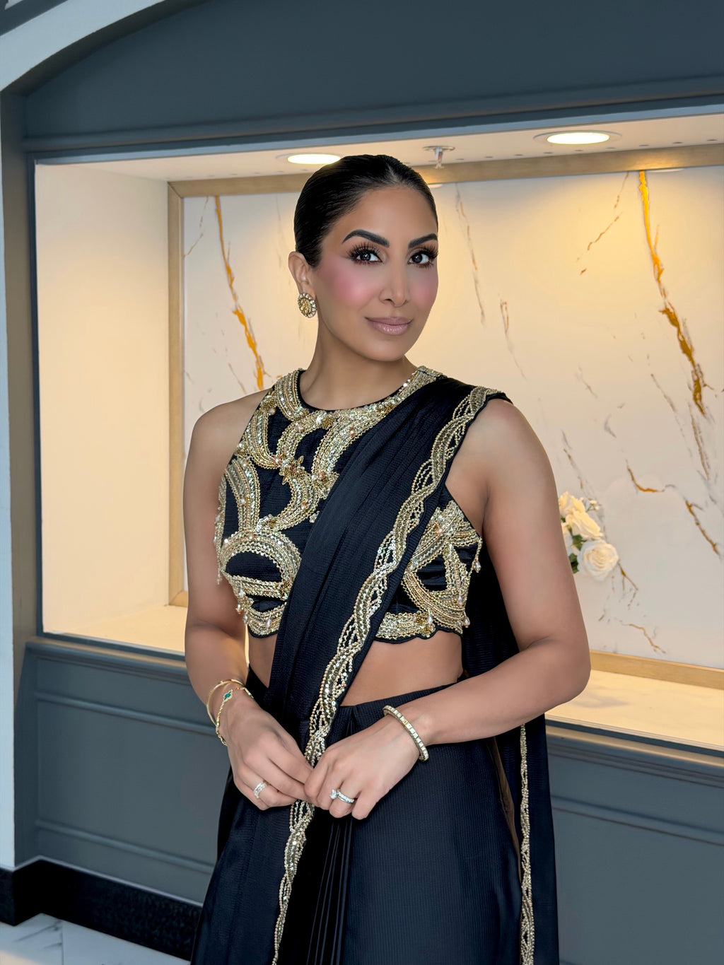 Vanta | Black Pre-pleated Saree