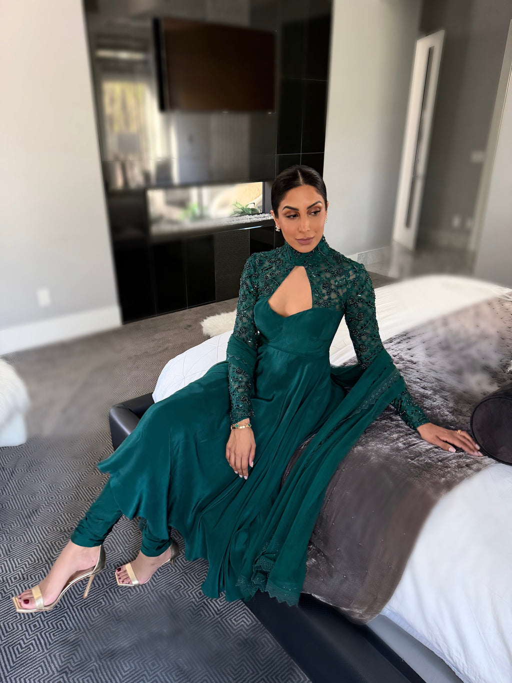 Allure | Emerald Green High Neck Anarkali