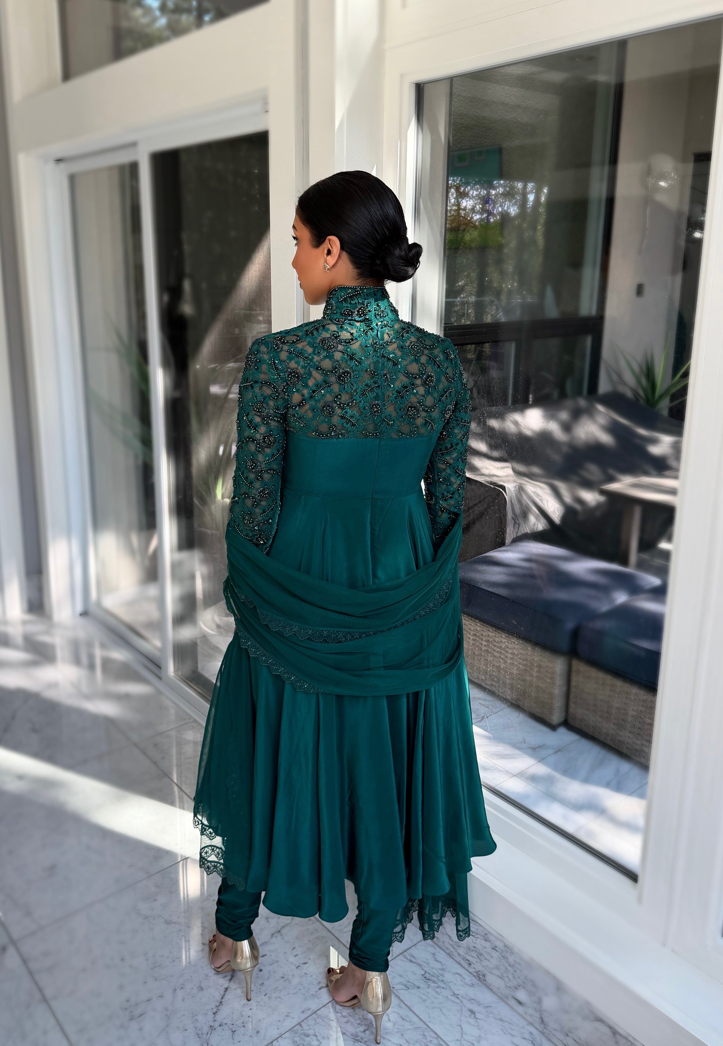 Allure | Emerald Green High Neck Anarkali