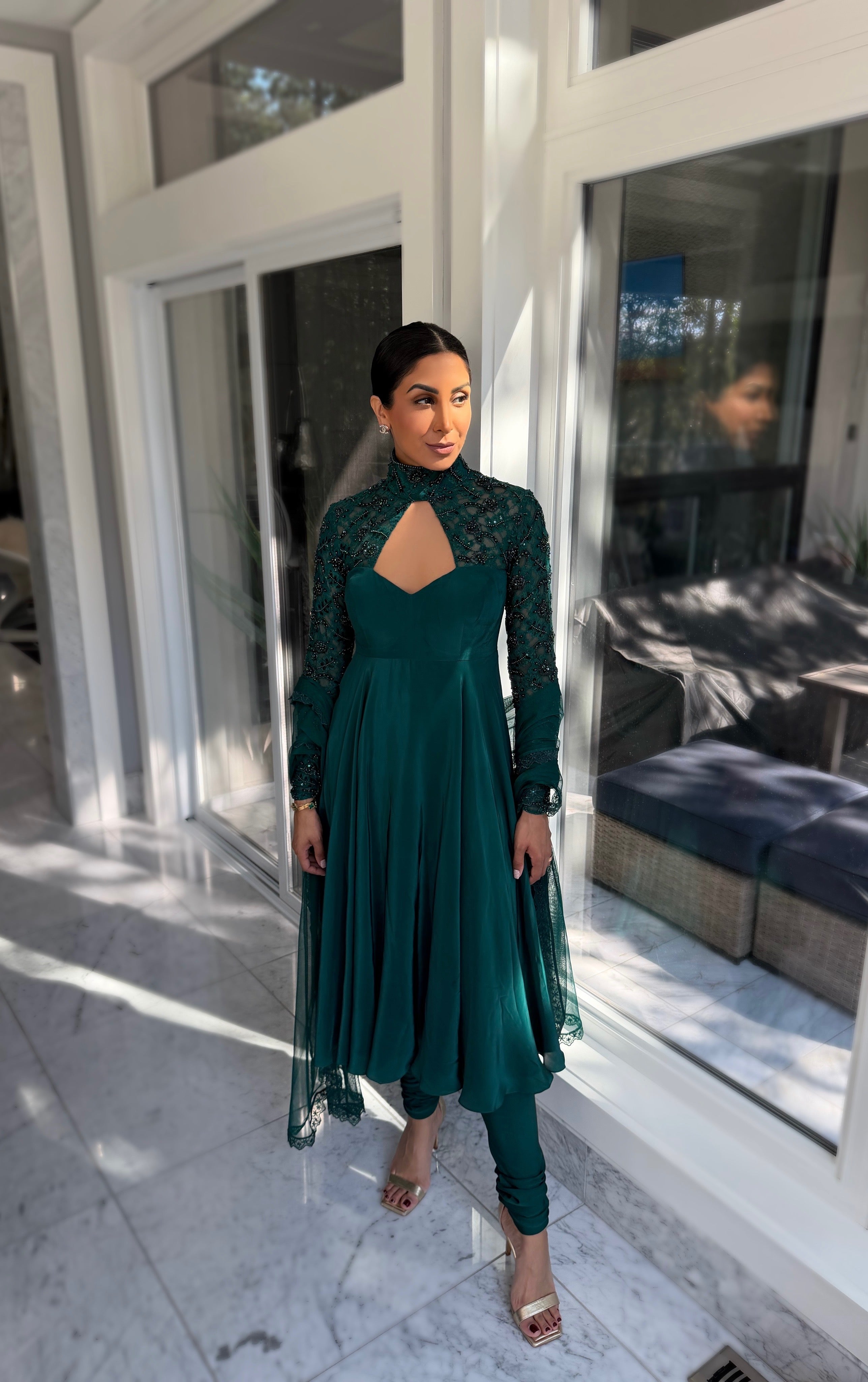 Allure | Emerald Green High Neck Anarkali