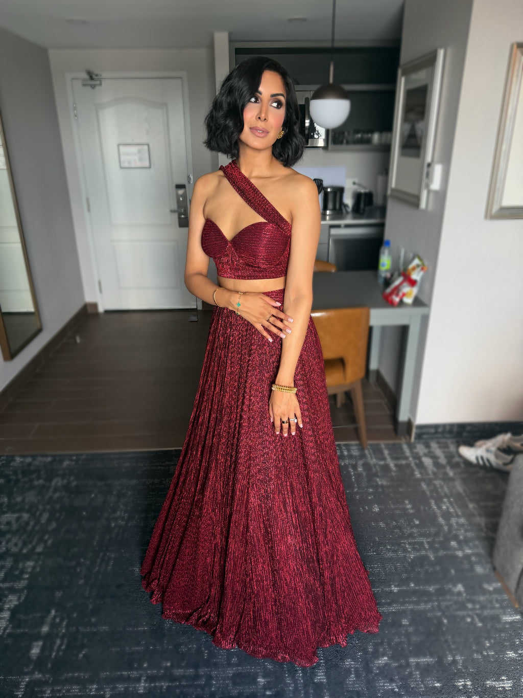 The Bordeaux Set | Maroon Lengha