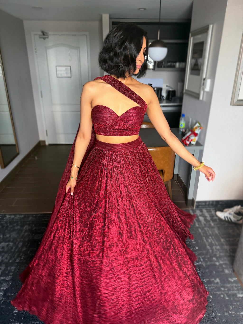 The Bordeaux Set | Maroon Lengha