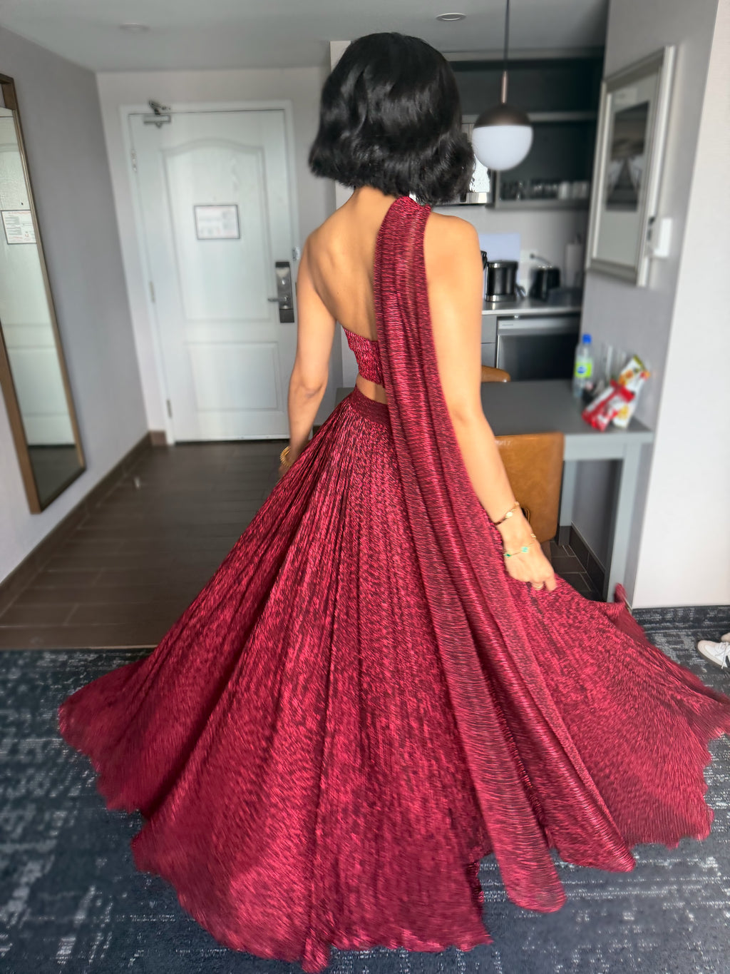 The Bordeaux Set | Maroon Lengha