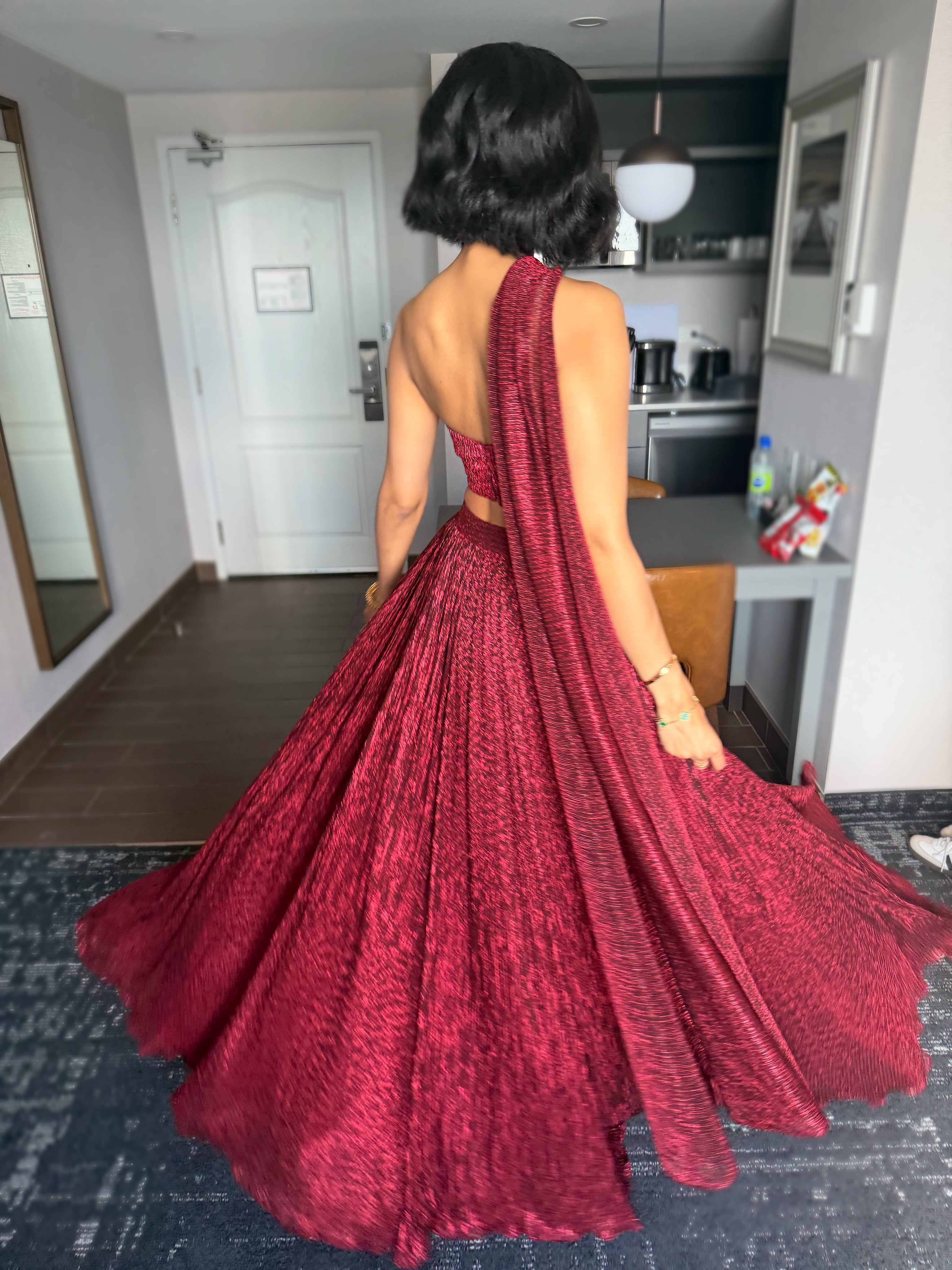 The Bordeaux Set | Maroon Lengha