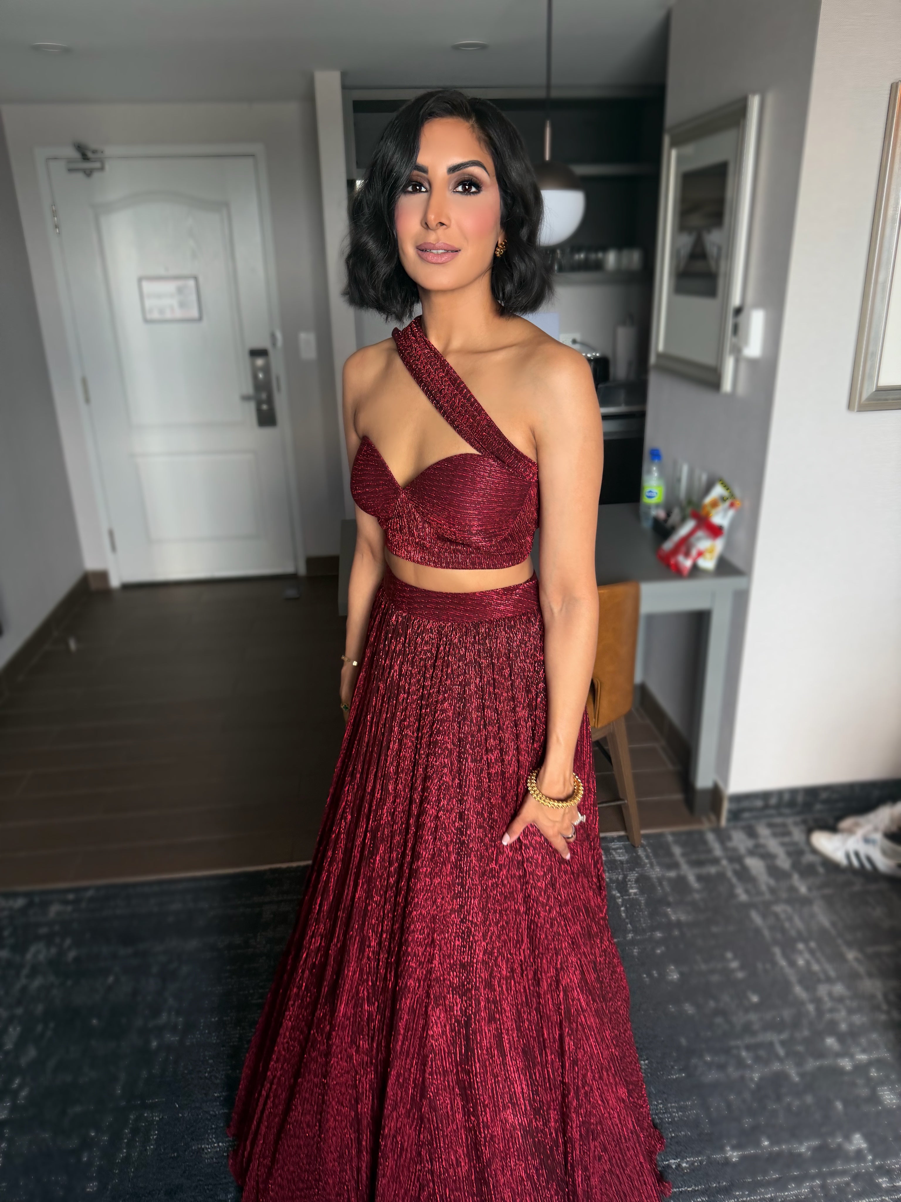 The Bordeaux Set | Maroon Lengha