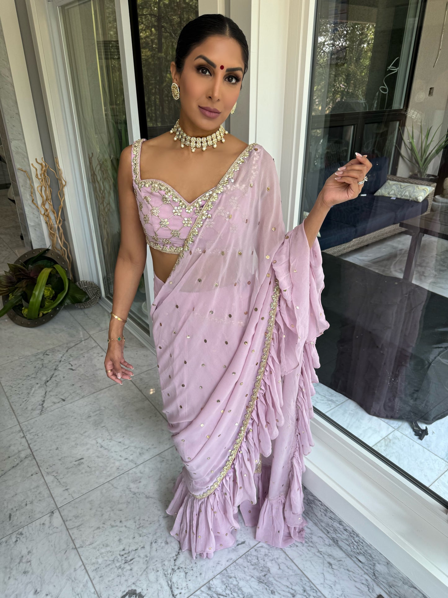 Tres Chic | Pink Pleated Saree