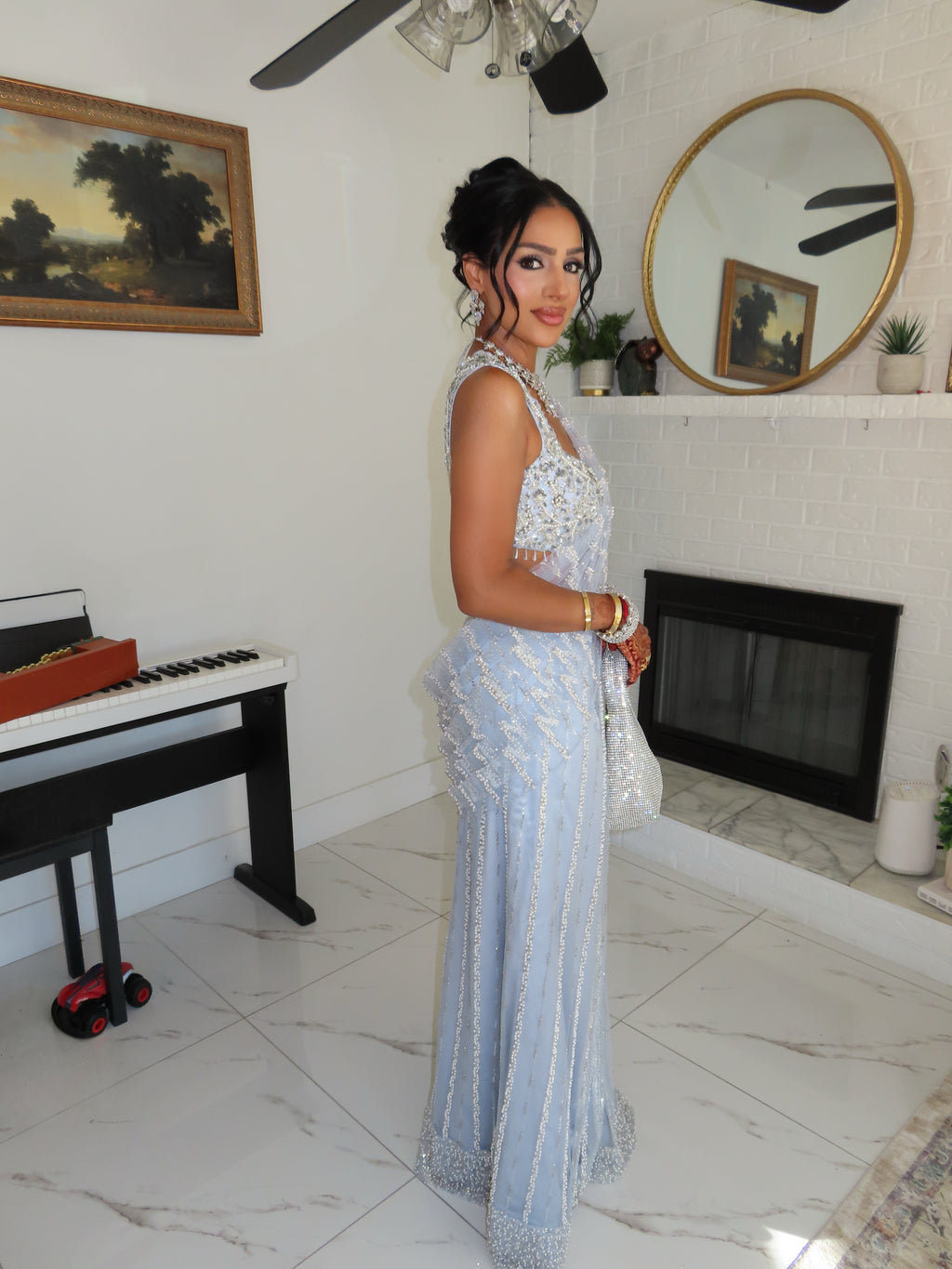 ICEY | Light Blue Pre-Pleated Saree