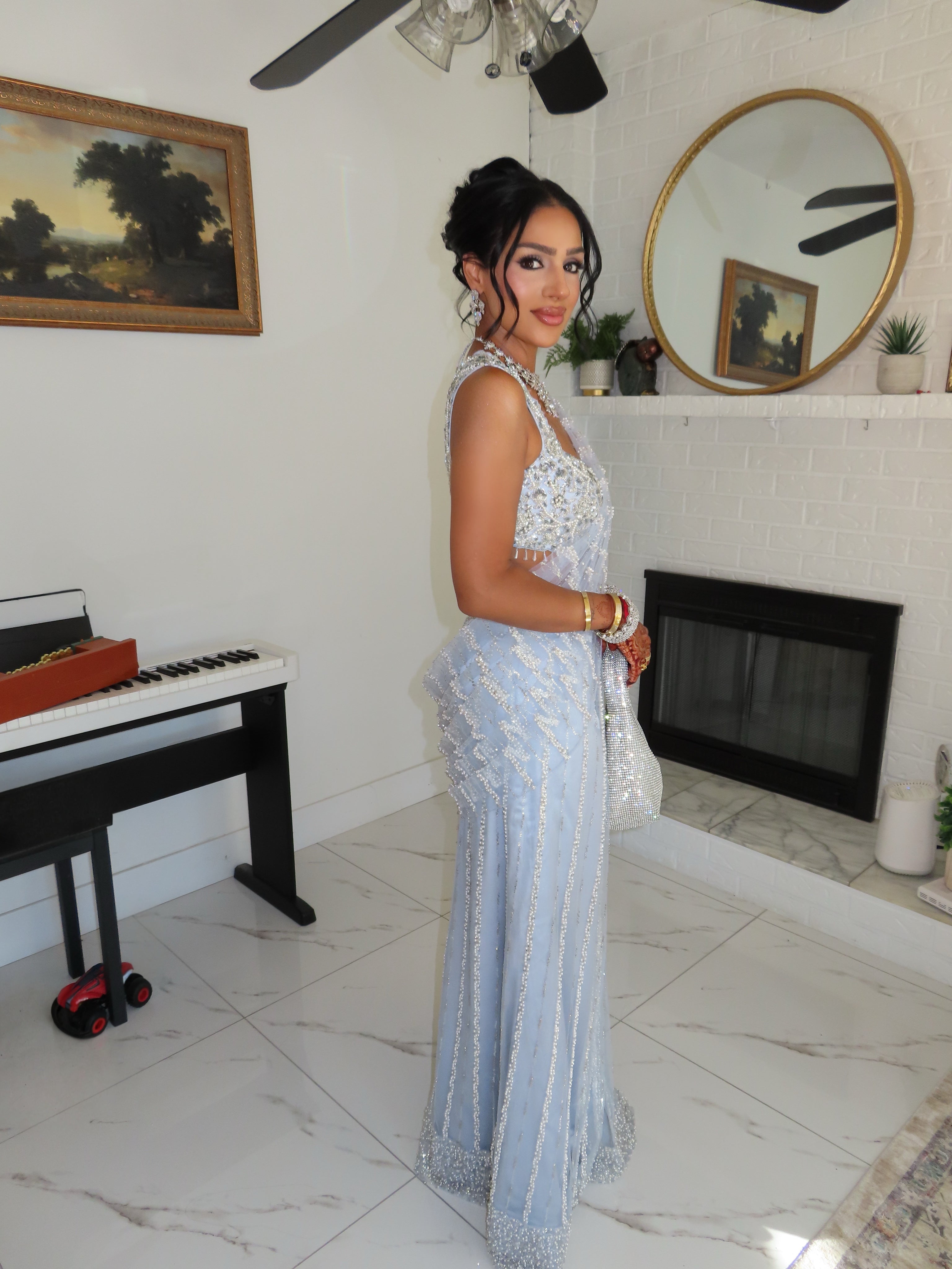 ICEY | Light Blue Pre-Pleated Saree