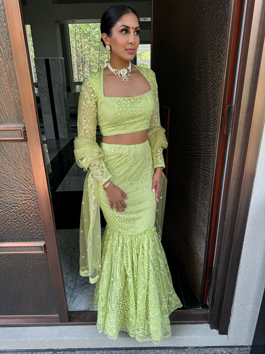 Clara | Green Fishtail Lengha