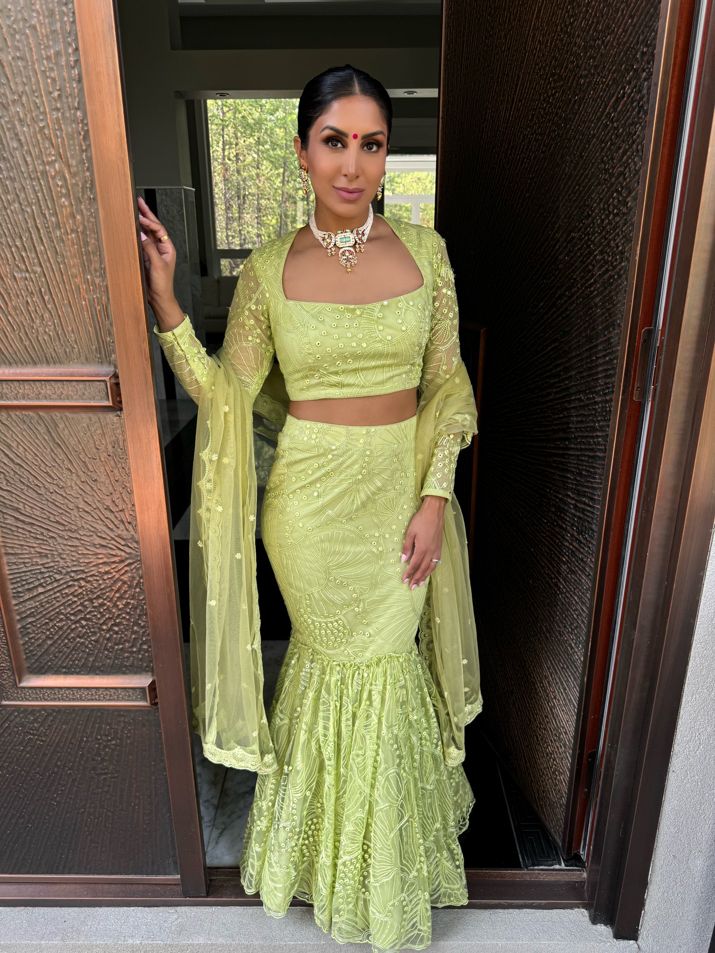 Clara | Green Fishtail Lengha