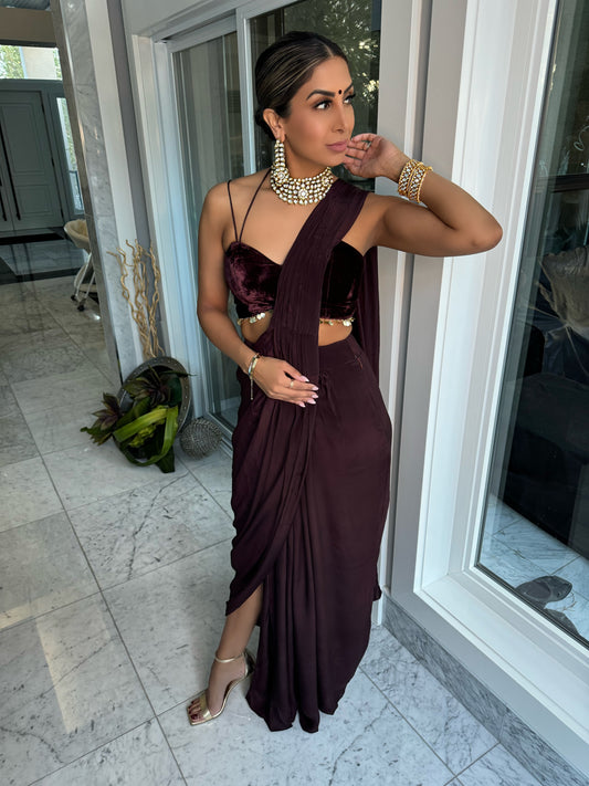 Sari Not Sorry | Brown Sari with Slit