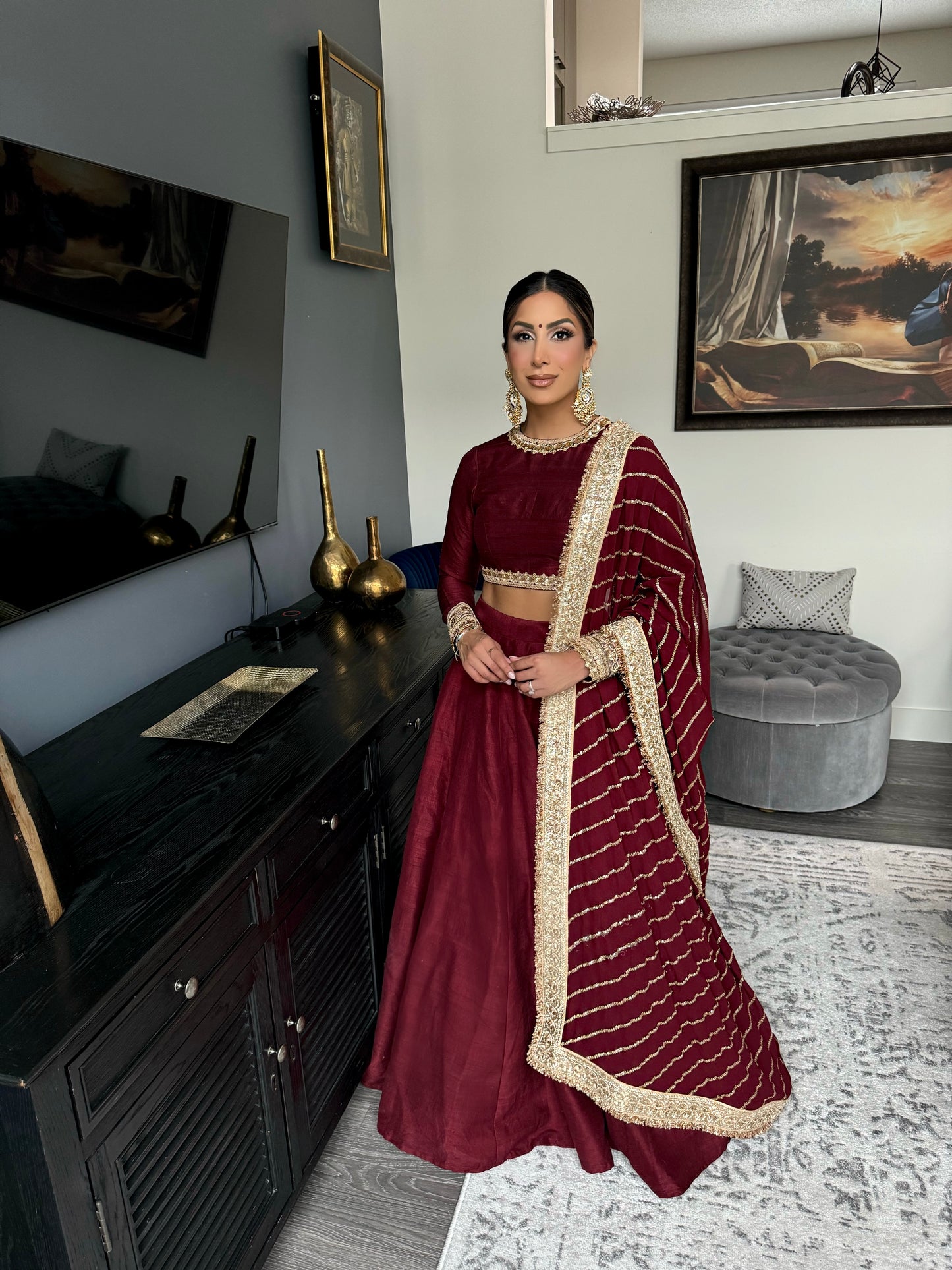 Maskeen | Burgundy Lengha