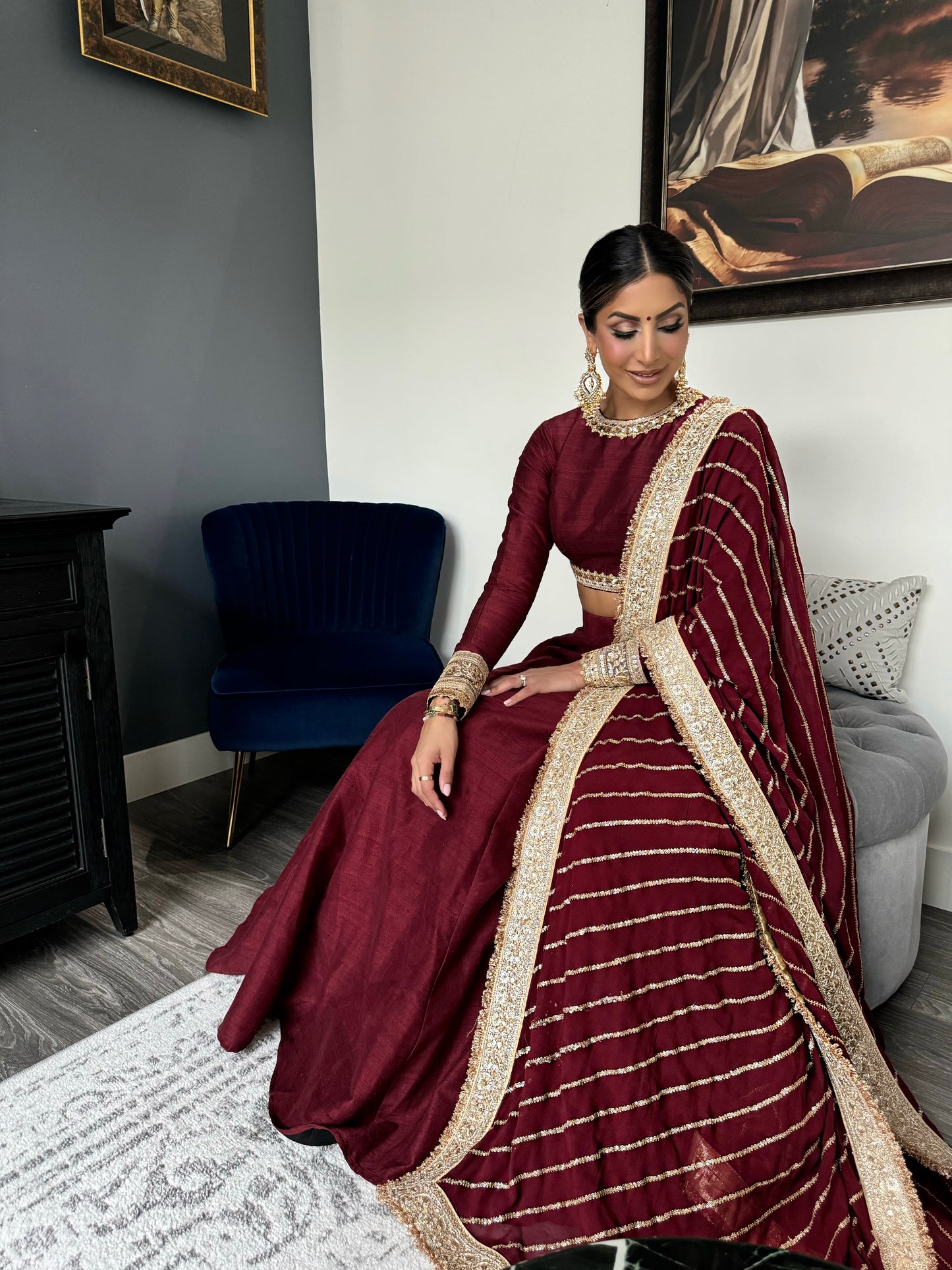 Maskeen | Burgundy Lengha