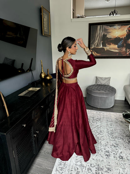 Maskeen | Burgundy Lengha