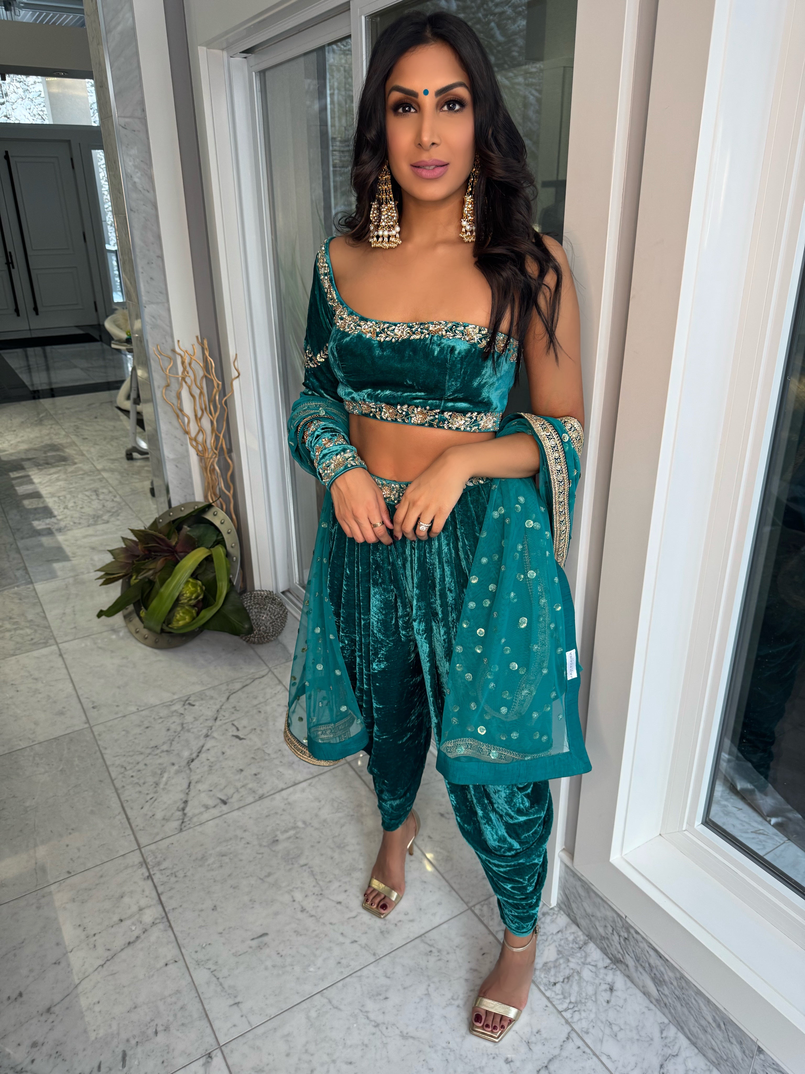 Mona | Teal Blue Dhoti Set