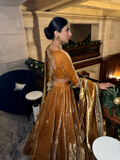 Sunehri | Mustard Velvet Lengha