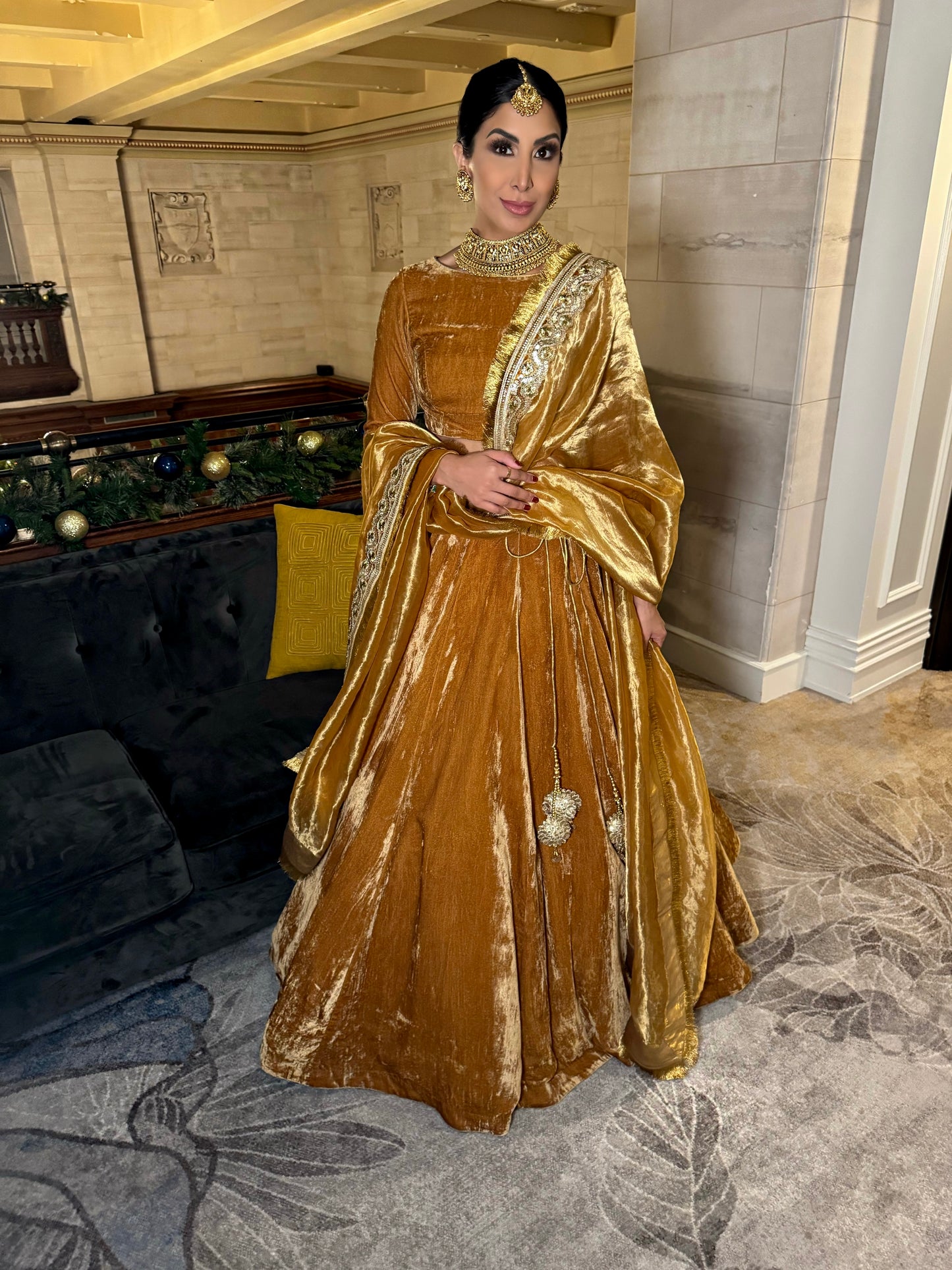 Sunehri | Mustard Velvet Lengha
