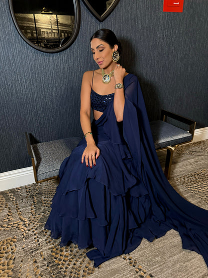 Celestia | Navy Blue Pleated Saree