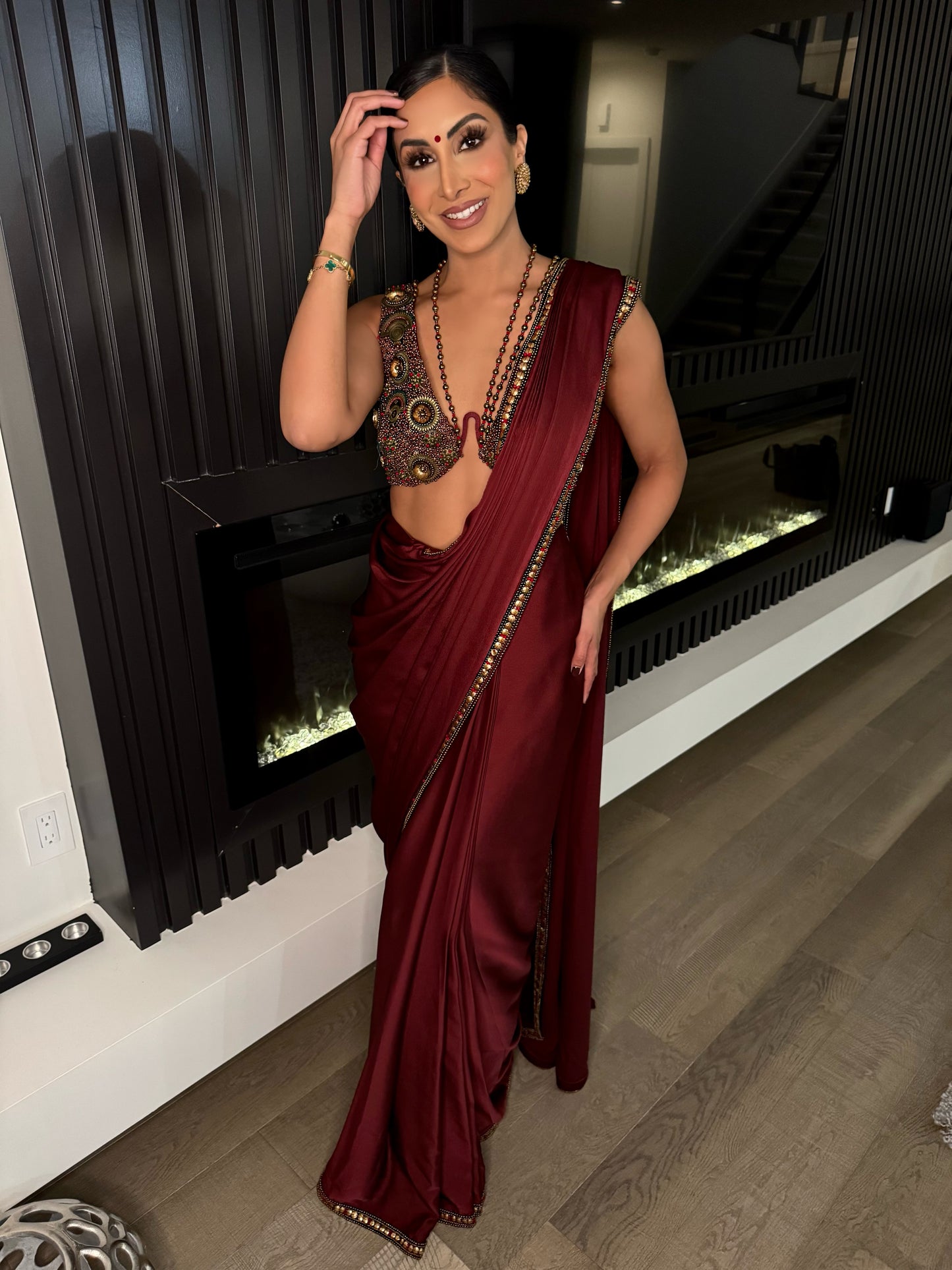 Sultana | Burgundy Pre-Pleated Saree