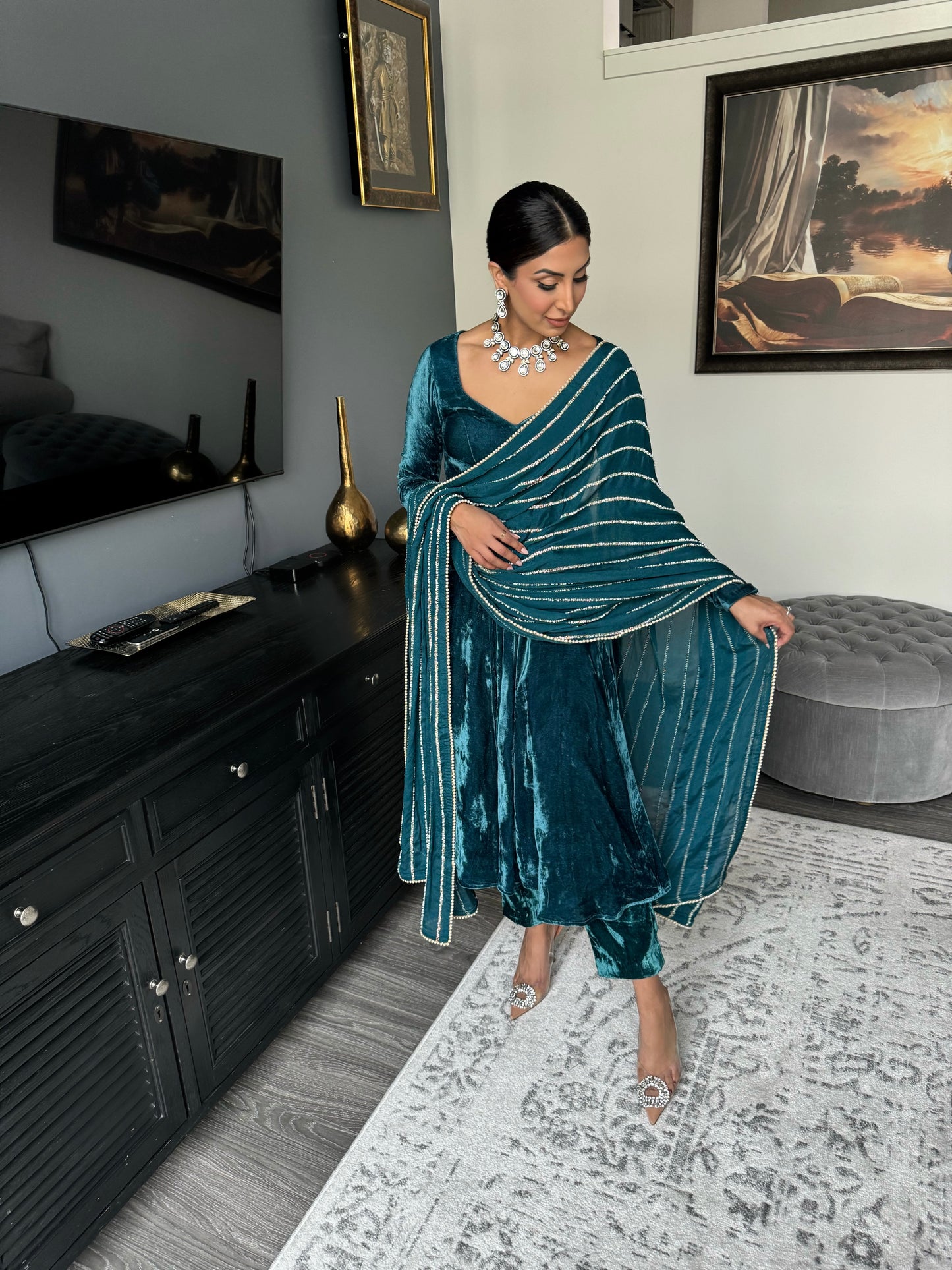 Vaari | Blue Velvet Trouser Anarkali