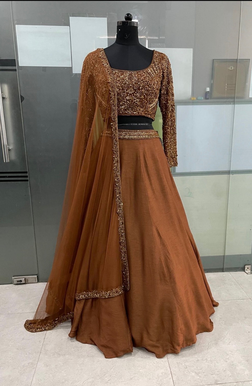 Brown Embroidered Lehenga